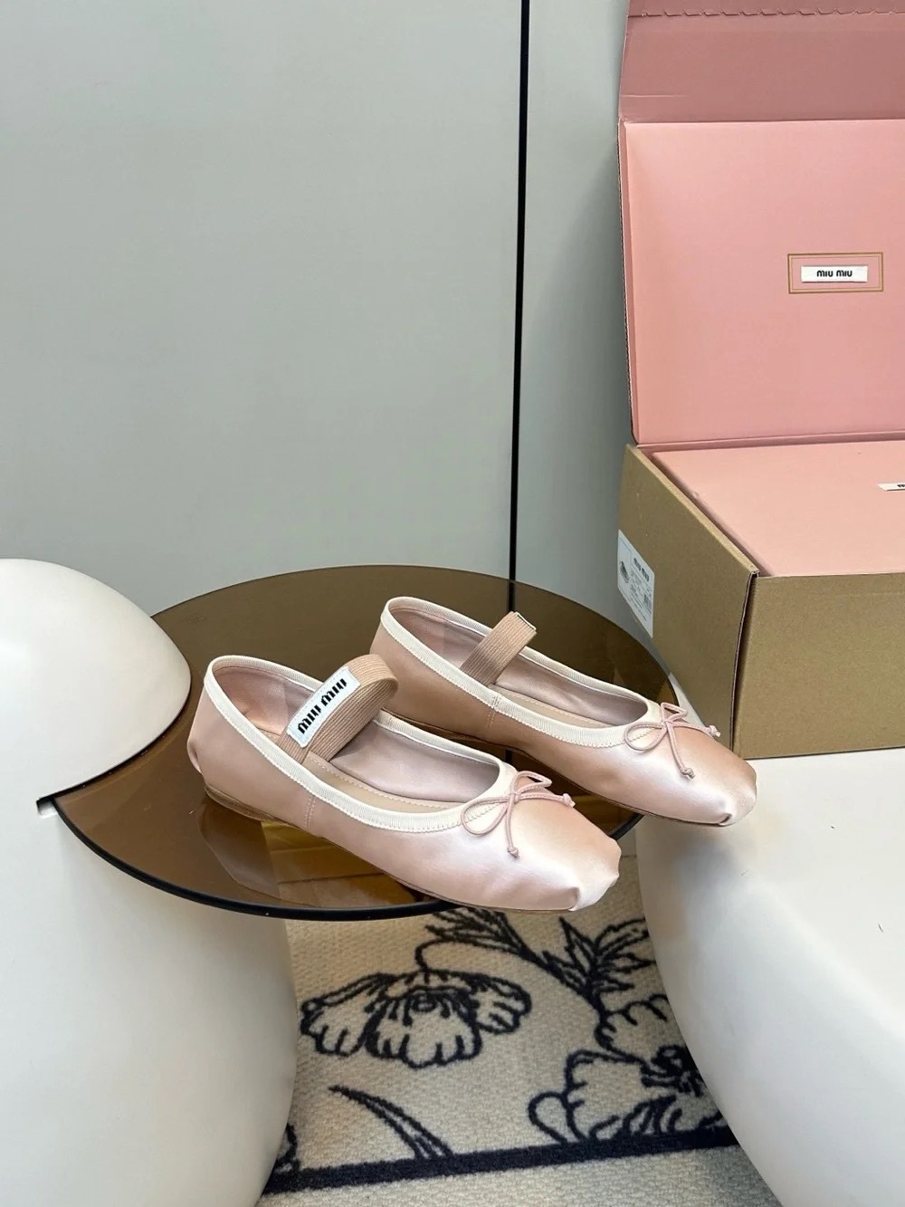 Miu Miu Pale Pink Satin Mary Jane Ballet Flats with Bow